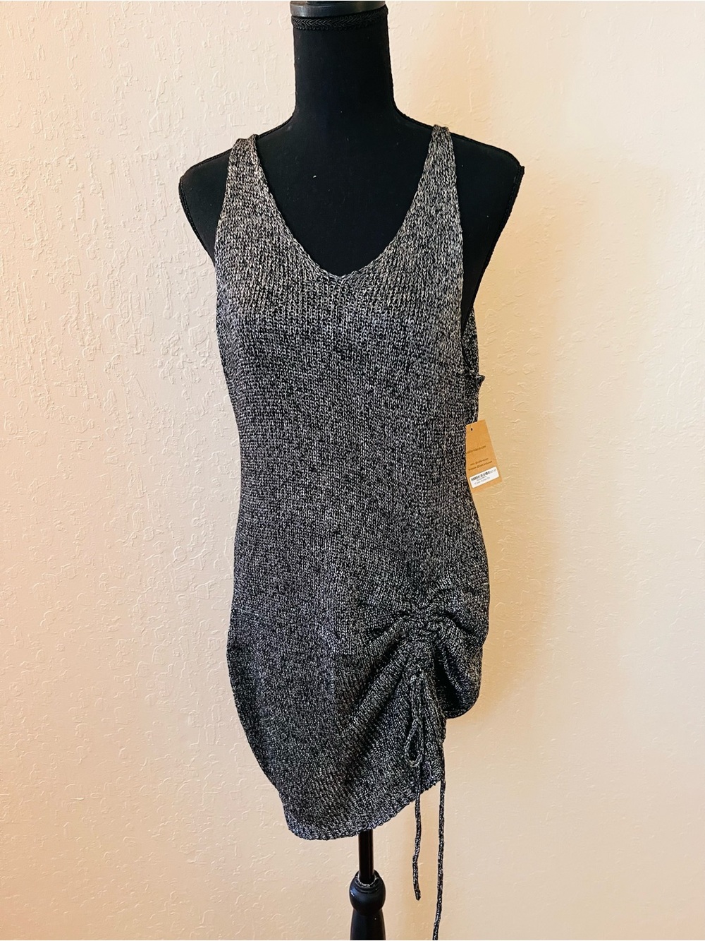 Sleeveless Ruched Knit‎ Mini Dress - Charcoal Gray